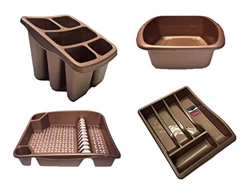 KetoPlastics ROSE GOLD 4 PIECE KITCHEN SET - DISH DRAINER, WASHING UP BOWL, CUTLERY DRAINER & CUTLERY TRAY