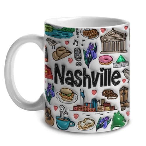 Lotacy Nashville Symbols Colorful 2D Coffee Mug With Flag, 11oz Ceramic Coffee Mug, Nashville Souvenirs and Gifts - Image 3