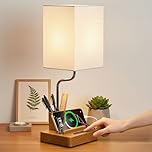OUTON 8000mAh Rechargeable Bedside Table Lamp, USB A+C Charging Ports, Phone Stand & Pen Holder, Touch Control, 3 Color Temperatures & Slide Dimmer, Battery Indicator, Cordless Lamp for Home & Office