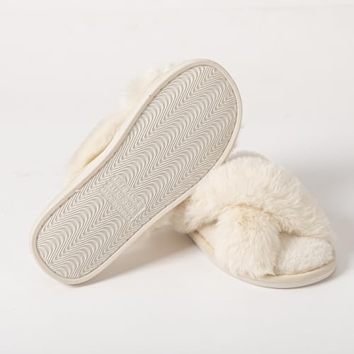 Image of Enteer Women's Slipper Memory Foam Cross Band Fuzzy Slippers Open Toe Cozy House Slippers Cozy Plush Bedroom Indoor Outdoor