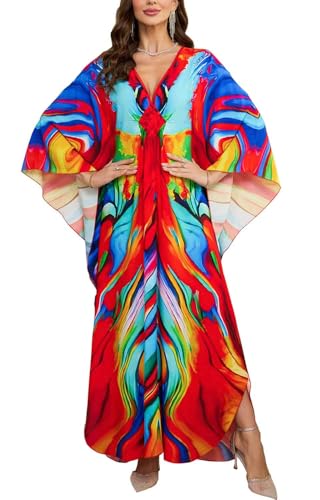 Orshoy Womens Kaftan Full Length Loose Swimwear Coverups Beach Caftan Dresses Maxi Kimono Tunic Nightdress Summer Print2