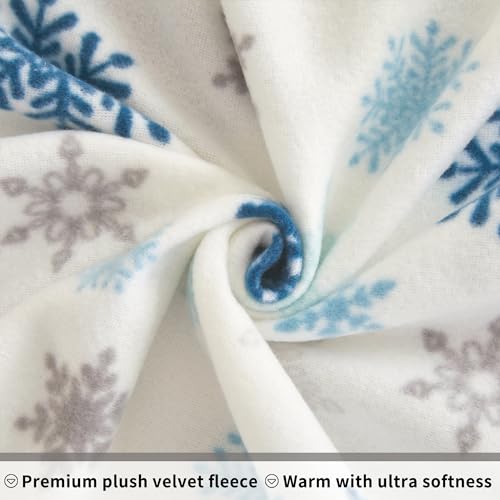 Image of Viviland Plush Christmas Holiday Micro Fleece Queen Bed Sheet Set, Soft Fuzzy Polar Fleece Velour Velvet Queen Snowflake Printed Sheets, Extra Warm Winter Fleece Bed Sheets