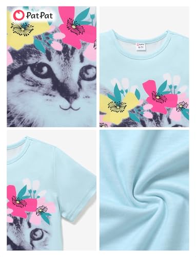 Image of PATPAT Girls Crewneck Short Sleeve Graphic Tees Animal Print Shirts Cute Summer Outfits 5-12 Years