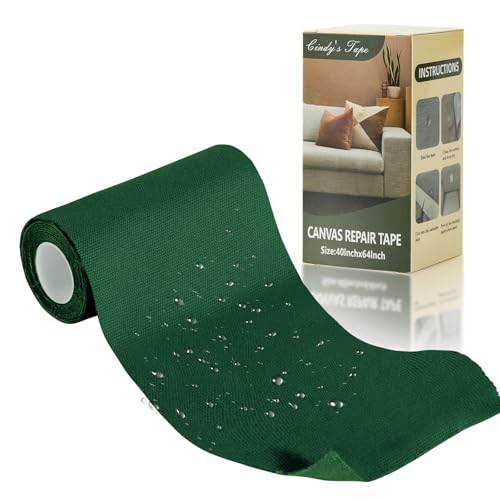 Image of Linen Canvas Repair Tape, 4 x 63 Forest Green Waterproof Self-Adhesive Patch for Outdoor Gear, Durable and Weatherproof Fabric Tape for Boat Covers, Tents, Sofas,Sun Shades, Awnings,and Lounge Chairs