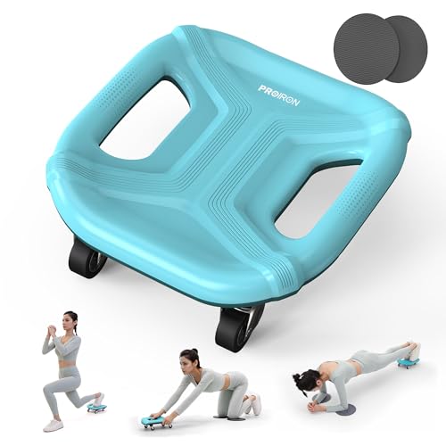 PROIRON Rueda Abdominal, 4 Ruedas Ejercitador Abdominal Placa Deslizante Multifunción, con Alfombrilla para Rodillas, para Ejercicio Abdominales en Casa y Gimnasio, Azul