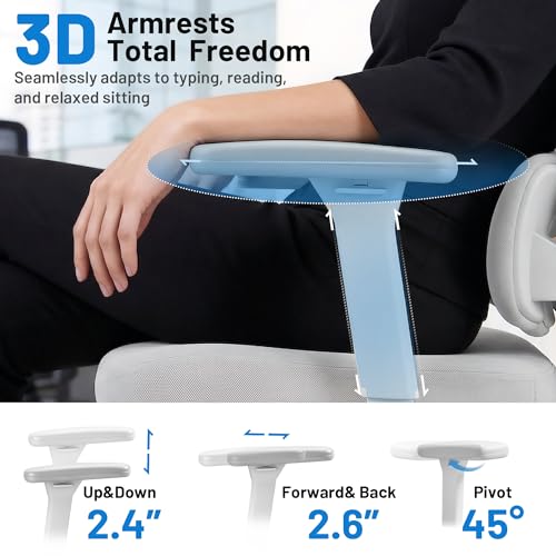 Image of Ergonomic Office Desk Chair, High Back Breathable Mesh Computer Chair, 3D Lumbar Support, 2D Headrest & 3D Armrests, 300lbs Heavy Duty Task Chair for Home Office Work Gaming, Gray
