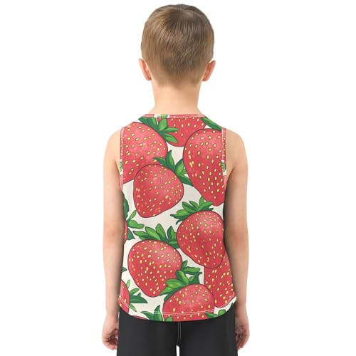 JUNZAN Strawberries with Green Leaves Boys Athletic Tank Top Sleeveless Teens Vest Youth Undershirt for Sports Beach 3T3
