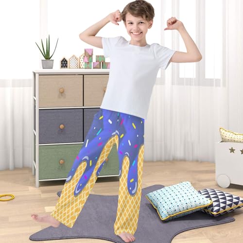 Boy's Pants Steel Blue Ice Cream Jogger Pants Elastic Waist Long Bottoms Trousers with Pockets 6-14 Years4