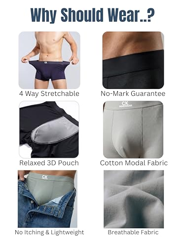 Image of CK INNERWEAR Men's Modal Cotton Stretch Trunks | Ultra-Soft Breathable Underwear with 4-Way Stretch, Anti-Odour & No Ride-Up Fit | Premium Waistband | Underwear for Men | Pack of 1 /2 /4 | S-XXL