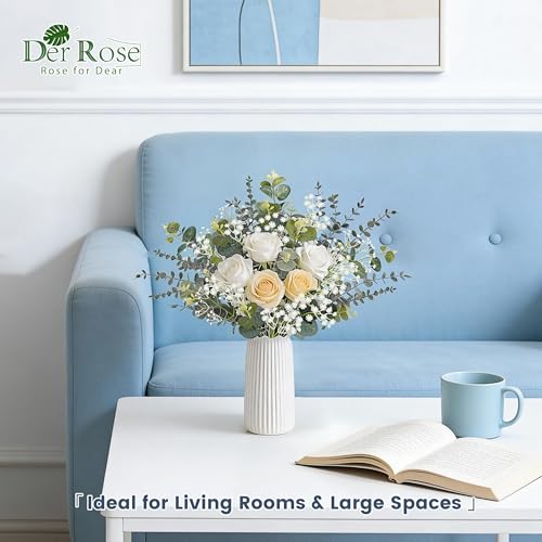 Der Rose 24Pcs Mixed Eucalyptus Stems&Babys Breath Artificial Flowers Bulk, Fake Flowers DIY Kit with Silver Dollar Leaves, Artificial Greenery Stems for Home Table Centerpieces Wedding Bouquets Decor