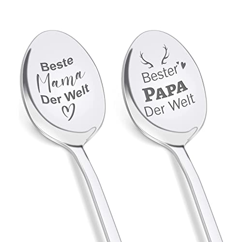 2 Pièces Cuillères à Café Gravées Gravé avec Les Meilleurs Papa & Maman du Monde, Cuillère en Acier Inoxydable La Saint-Valentin Date D'anniversaire Anniversaire de Mariage Cadeau(parents) Cover