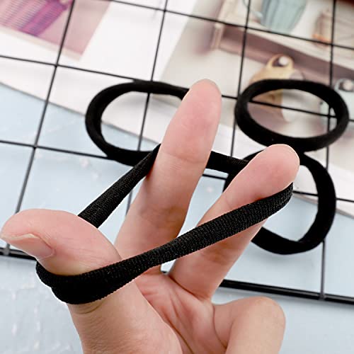 Foto von 50 Stück Haargummis Schwarz, 4 cm Baumwolle Haargummi Elastische Schwarz Haargummis für Damen Frauen Mädchen Männer Dutt
