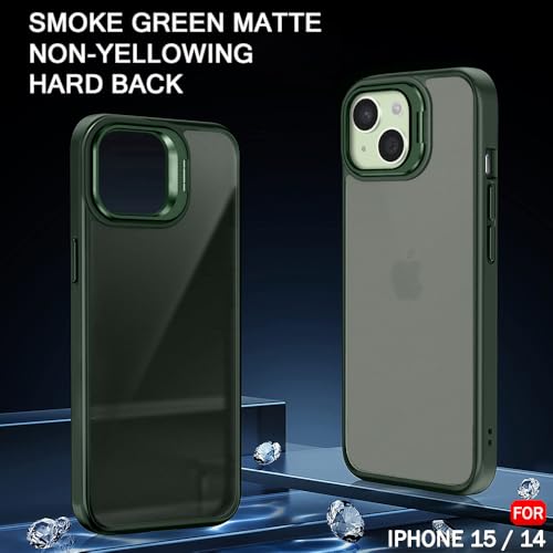 Image of TheGiftKart Hybrid Back Cover Case for iPhone 15 / iPhone 14 | Built-in Stand | Shockproof Hard Case Cover for iPhone 15 / iPhone 14 (PC & TPU, Frosted Matte Back, Green Sides)