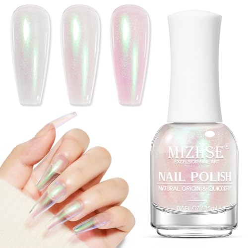 MIZHSE Aurora Rosa Nail Polish Transparenter Rosa Nagellack Glitzer, Nagellack Schnelltrocknend Langanhaltend, Shiny Nail Polish, Nagelack Durchsichtig Pink, Nagelack Ohne UV Lampe 15ML