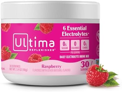 Ultima Replenisher Daily Electrolyte Powder Drink Mix – Sugar Free – Raspberry, 30 Servings – Hydration Powder with 6 Key Electrolytes and Trace Minerals – Keto Friendly, Vegan, Non-GMO