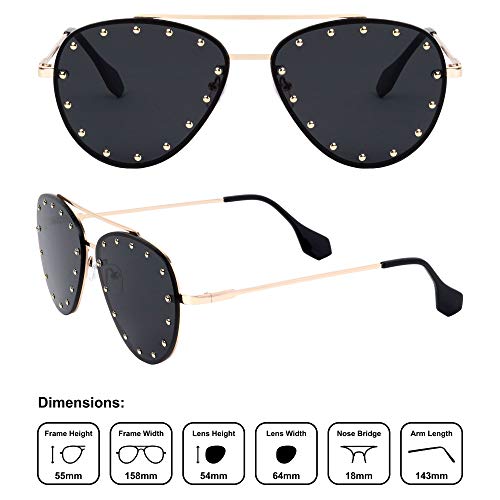 Brooklyn Rimless Oversized Studded Aviators Sunglasses Riveted Fashion Men Women AV-16724