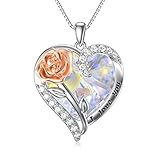 TOUPOP Collar de piedra natal con colgante de corazón para mujer, plata de ley, rosa, corazón, colgante, collar, regalo para mujeres, mamá, novia, mujer, talla única, Plata esterlina, Piedra natal