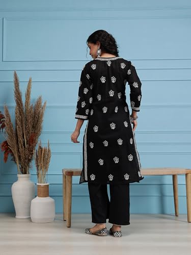 Image of Ada Women's Cotton Straight Fit Straight Hand Embroidered Lucknowi Chikankari Kurta Kurti A411165