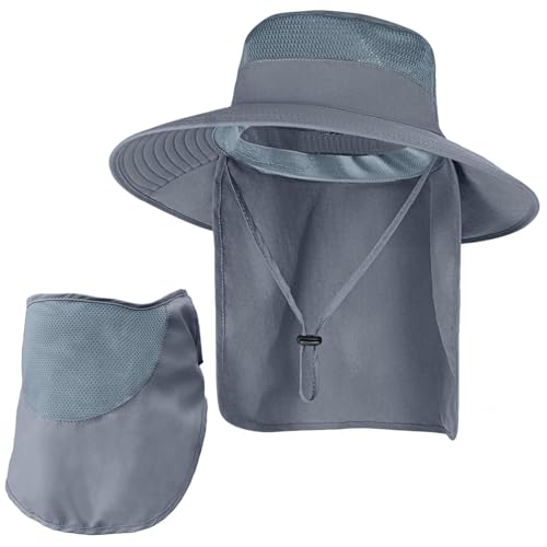 Image of Sun Hats for Men Women Fishing Hat UPF 50+ Breathable Wide Brim Bucket Hats Summer UV Protection Safari Hat with Neck Flap