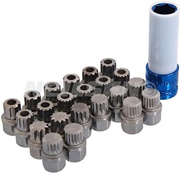 Neilsen CT3988 23pc Locking Wheel Nut Key Set- Compatible with VAG Vehicles | 1/2in.Dr | 17mm Socket | Multi-Ribe & Spline Bits