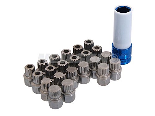 Neilsen CT3988 23pc Locking Wheel Nut Key Set- Compatible with VAG Vehicles | 1/2in.Dr | 17mm Socket | Multi-Ribe & Spline Bits