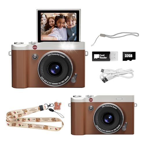 HEYMAO Kids Digital Camera 64MP 1080P, 2.4” Flip Screen, 32GB SD Card, Camera Toy for Kids Girls & Boys Ages 3–12