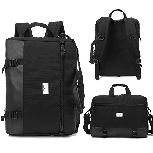 KINGSLONG 15.6 Pouces Sacoche Ordinateur Convertible Malette Oxford 3 in 1 Sac à Dos Imperméable Portable Porte-Documents (Noir)