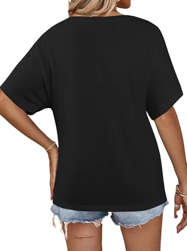 Image of Hilinker Womens Sexy Off The Shoulder Tops Short Batwing Sleeve T Shirt Oversized Graphic Tees Black Really Small