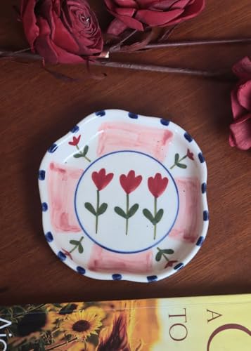 Image of WEAVING HOMES Pink Peony Handmade Dessert Plate, Size: 11 cm Microwave & Dishwahsher Safe (Set of 1)