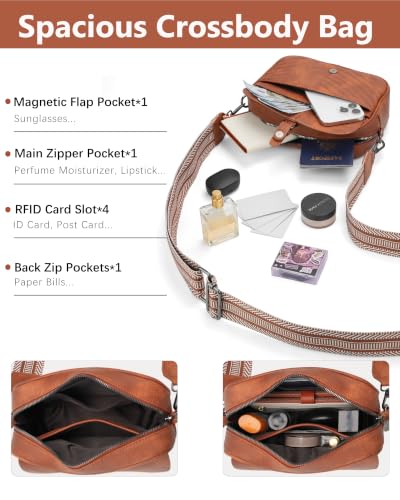 Image of Crossbody Bags for Women,Multi-Pocket Leather Crossbody Purse | RFID Blocking Pockets,Fits iPad,Adjustable Wide Strap,Quilted Exterior,8 Card Slots,Gift Ready