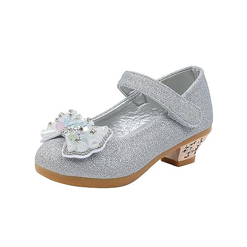 Girls Sparkle Low Heel Mary Jane Wedding Party Flower Glitter Bow Princess Dress Shoes