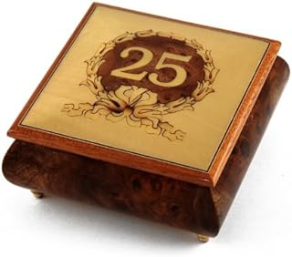 Handcrafted 30 Note 25th Anniversary or Birthday with Ornament Frame Musical Jewelry Box - Many Songs to Choose - Jingle Bells