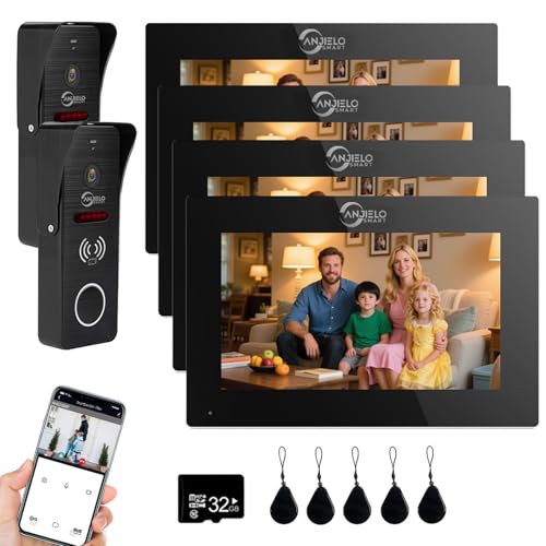 Wired Video Doorbell Intercom System 1080P HD Camera 7 inch Monitor Entry Doorphone Door Camera TUYA WiFi Smart Home Door Phone Kits for Apartment Home Villa (2 Doorbell + 4 Monitor)