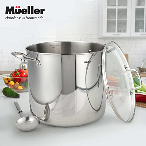 Mueller 16QT UltraClad Tri-Ply Stainless Steel Cooking Stock Pot with Lid and Ladle, Large Pot Capacity for Soup, Broth, Chili, Casserole, Stew, Induction, Oven and Dishwasher Safe Pot - Thumbnail 7