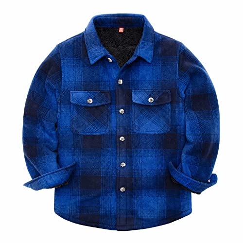 Image of ThCreasa Boys Sherpa Lined Plaid Button Shirt Jacket | Full Thermal Lining, Buffalo Plaid Shacket, Button Down, Family Matching Shirt, Dress Shirt Style, Cozy Winter Fall Outerwear