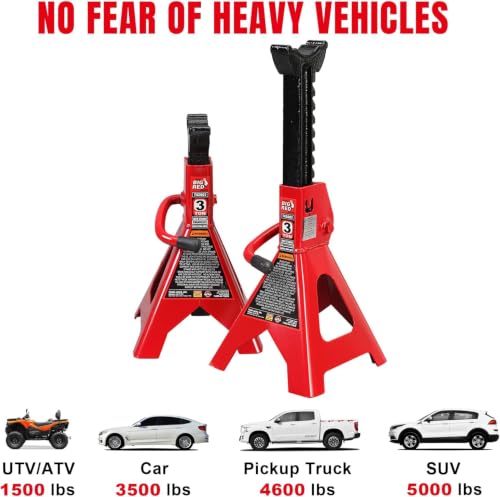 BIG RED 3 Ton/6000 lbs Jack Stands, with Adjustable Lock Car Jack Stand, Fit for Vehicle, Red, 2 Pack by BIG RED - Image 2