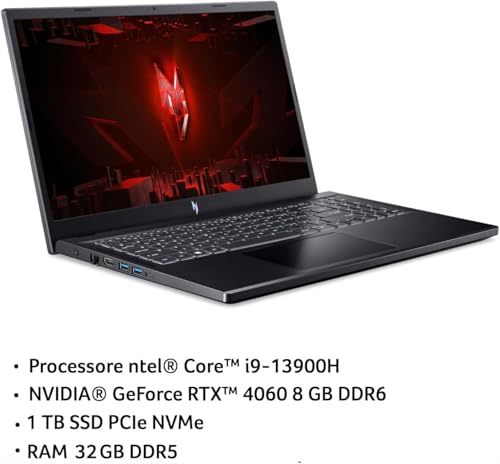 Nitro V 15 Notebook Gaming, Processore Intel Core i9-13900H, Ram 32 GB DDR5, 1024 GB SSD, Display 15.6" FHD IPS 165 Hz LED LCD, NVIDIA GeForce RTX 4060 8 GB, Windows 11 Pro - Notebook - Immagine 1