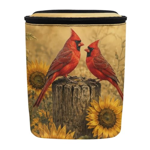 Image of Talayituse Forest Cardinal Sunflower Pattern Car Trash Can with Lid, Leak Proof Auto Trash Bag Hanging Vehicle Garbage Can Multipurpose Storage Container for Back Seat Road Trip