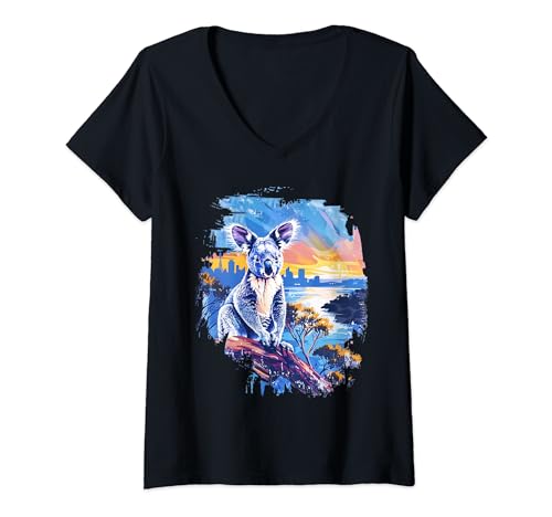 Mujer Australiano Koala Bear Australia Paisaje Camiseta Cuello V