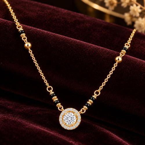 Image of MINUTIAE Stylish Fashion Pendant Necklace Black Beads Mangalsutra for Women & Girls with Extendable Chain