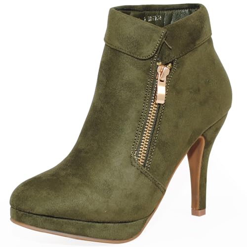 TOP Moda George-40 Ankle Wrap Boots, Olive Suede, 7.5