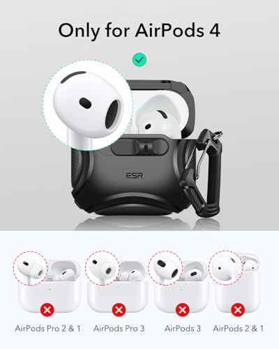 ESR for AirPods 4 Case, Compatible with AirPods 4th Generation Case (2024) (USB-C), Compatible with Magsafe, Drop-Proof Lock, Easy Open, Cyber Series, Black