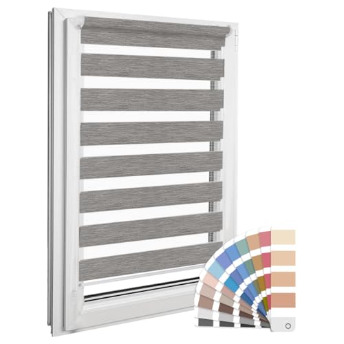 Home-Vision® DuoRollo Klemmfix, Doppelrollo ohne Bohren mit Klämmträgern, Rollos für Fenster und Türen (Holzlook Grau, B130cm x H130cm)