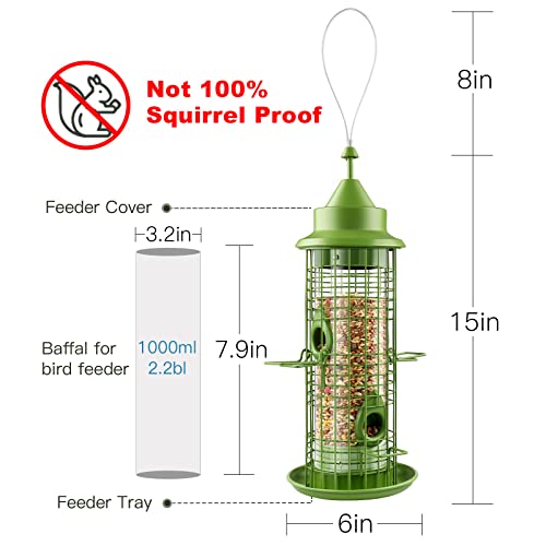 Decflow Bird Feeder, Wild Metal Bird Feeders For Outdoors Hanging With 4 Feeding Ports, Squirrel Proof Tube Bird Seed Feeder And Garden Decoration Yard For Bird Watchers, 2.2-Pound Seed Capacity. #TOP1