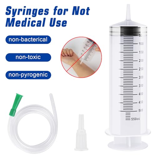 Parastar 550ml Large Syringes,Syringe with 1m Tube Reusable,Plastic Ssyringe with Cap,Large Capacity Syringes Individual Sealed for Laboratory, Industry, Garden, Pet Feeding 150/250/350/550ml - Image 5