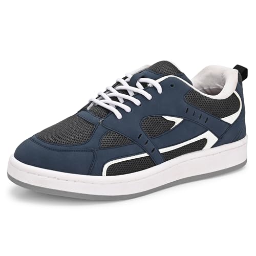 Image of Cruiser Men's Sneaker | Retro Running Shoes | Navy Blue White Men's Sneakers |Mesh Synthetic Resin Lace-Up Sneakers | Midsole Athletic Casuals | Perfect for Outings, and Comfortable All-Day Use(2657)