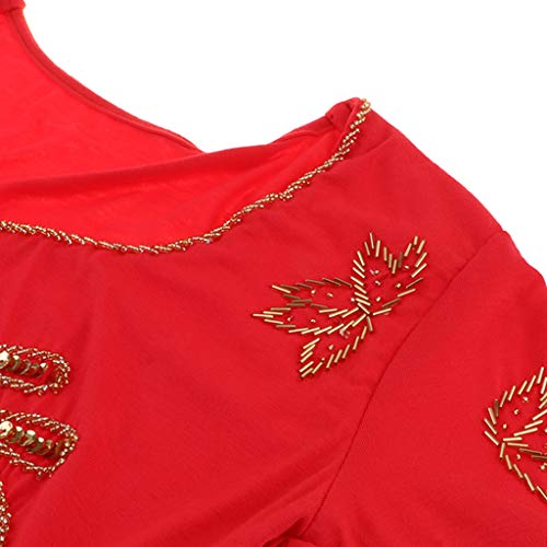 DYNWAVE Top de Traje de Dança Do Ventre Blusa Decote Redondo Top de Lantejoulas Choli Top - Vermelho