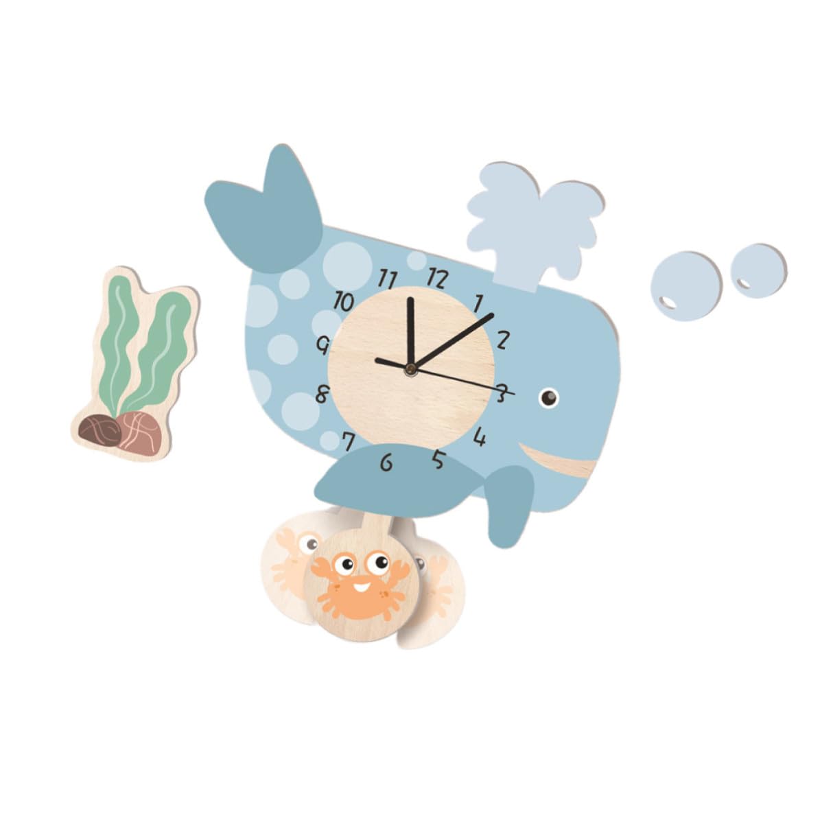 Reloj de Pared Infantil en Forma de Ballena, Silencioso, Ecológico, Adorno para Salón, Dormitorio y Aula, Fácil de Colgar, Diseño Original para Hogar