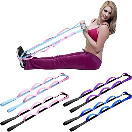 4 Pcs Stretching Strap with Loops Yoga Strap for Physical Therapy 10 Loops Yoga Straps for Stretching Non-elastic Stretch Strap for Pilates, Exercise, Dance, Stretch Band