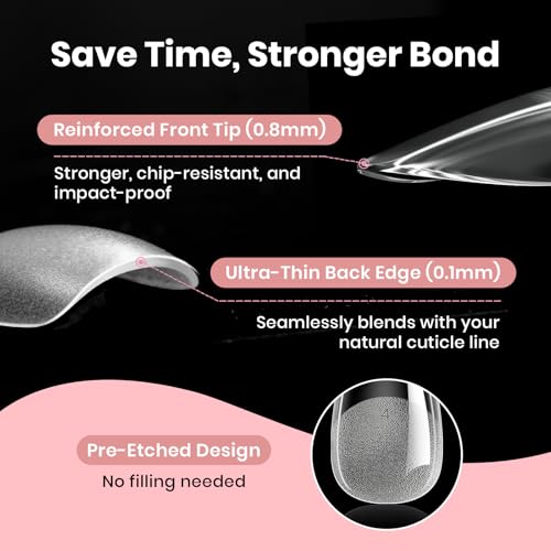 Image of Beetles Gel Almond Nail Tips Short, Curve-EX 640pcs 16 Sizes, Etch-X Half Matte Full Cover Soft Acrylic False Press on Nail Tips Easy DIY Nail Extension Art Salon for Curved & Natural Nail Beds